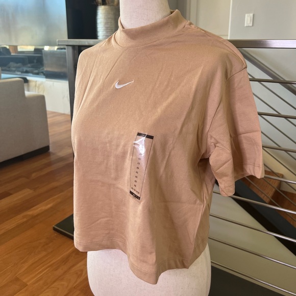 Nike Tops - Nike Sportswear Boxy Mock Neck Crop Top - Hemp & White